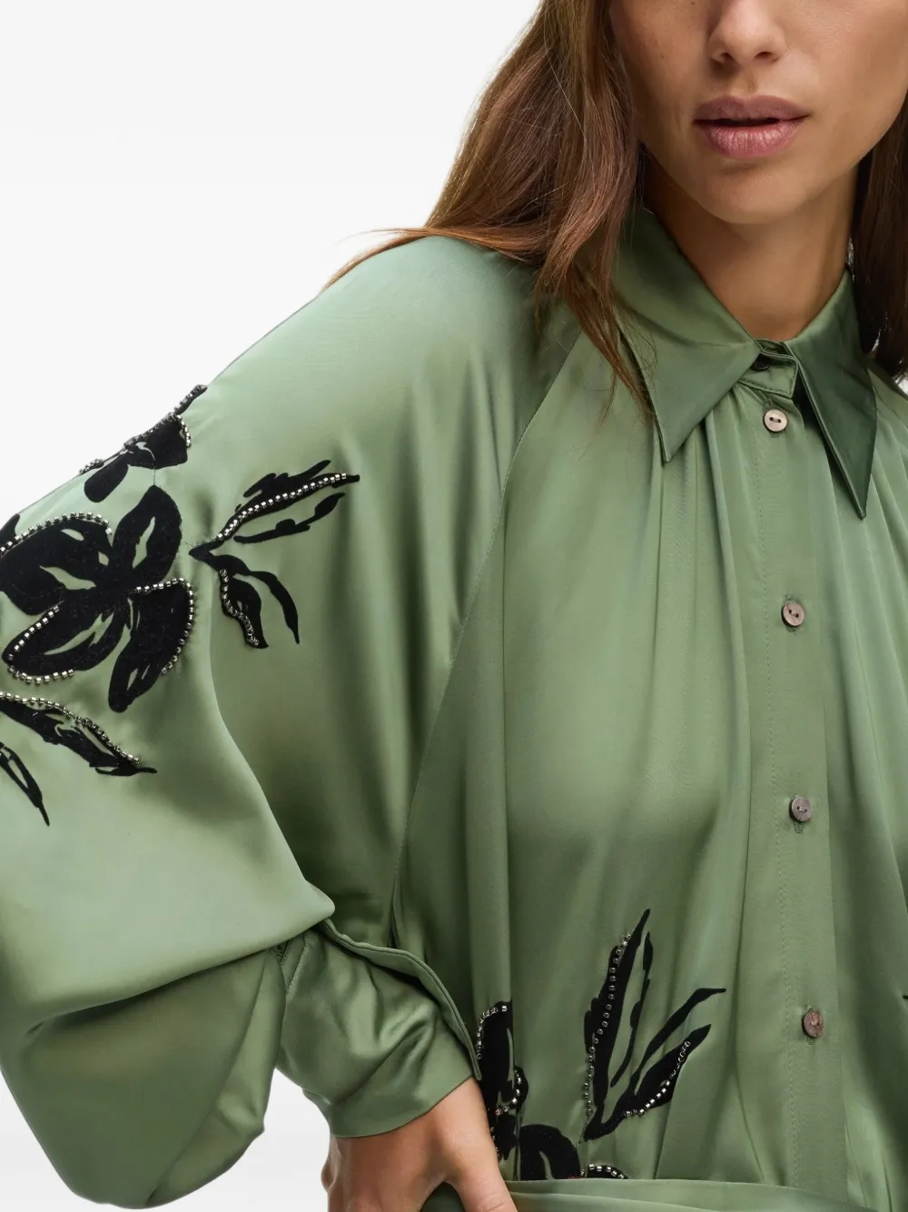 Karl Lagerfeld orchid satin shirt dress Groen