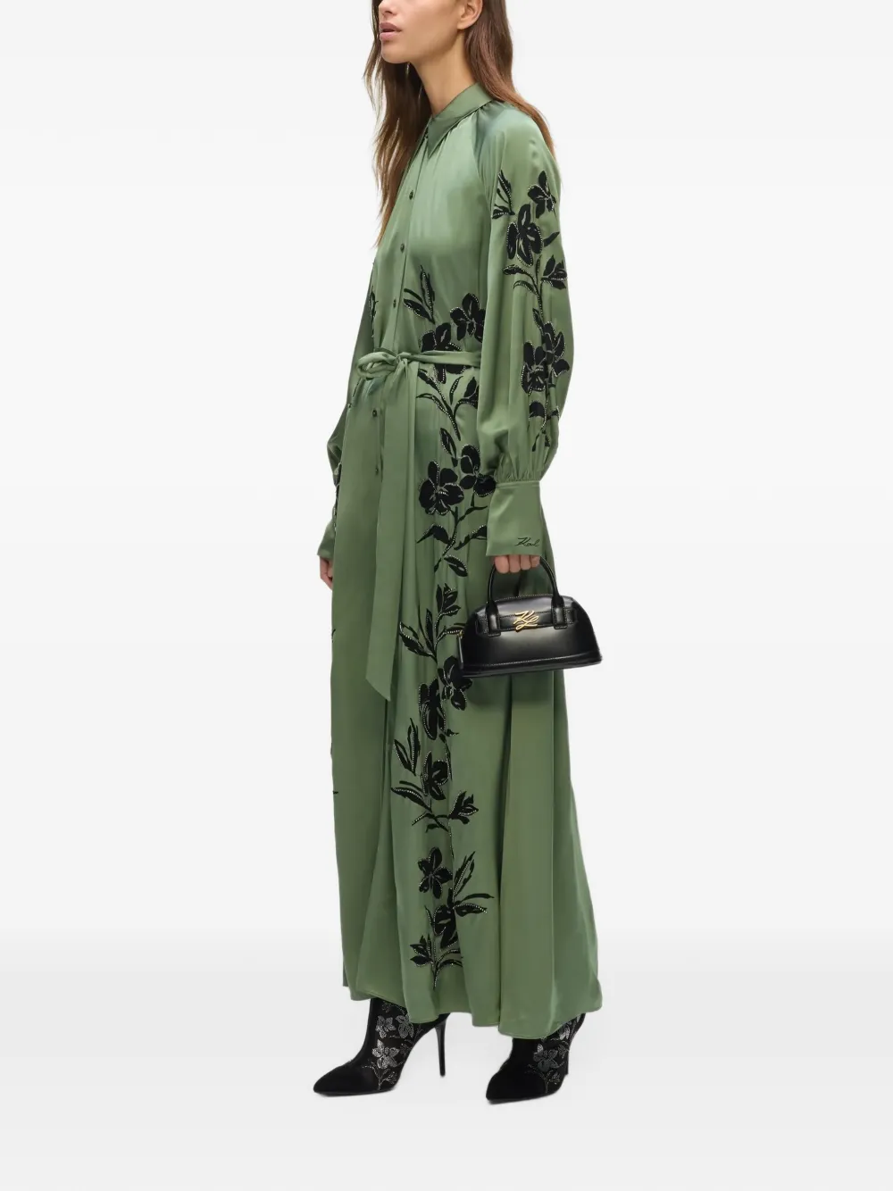 Karl Lagerfeld orchid satin shirt dress Groen