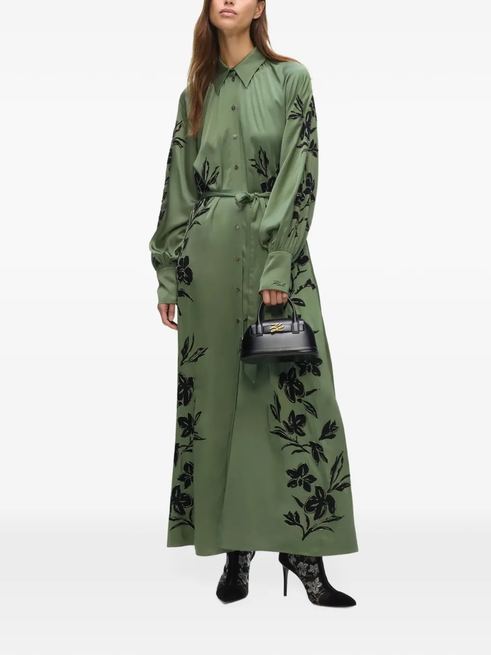 Karl Lagerfeld orchid satin shirt dress Groen