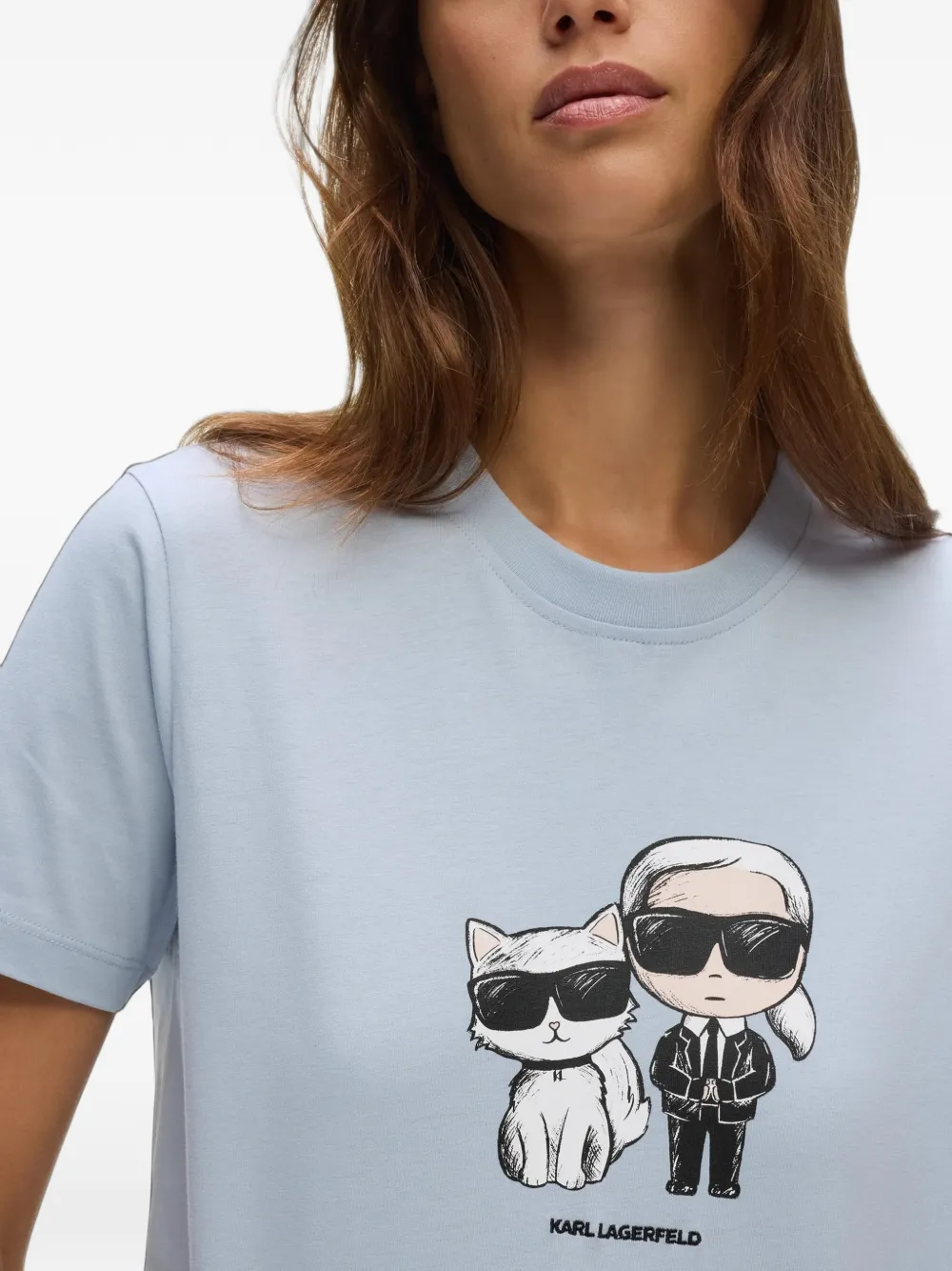 Karl Lagerfeld Ikon Karl & Choupette T-shirt Blauw