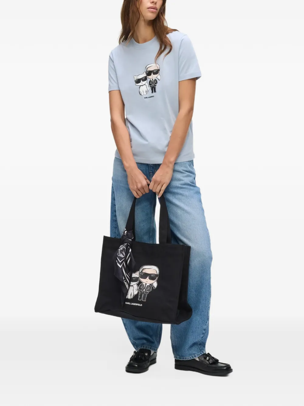 Karl Lagerfeld Ikon Karl & Choupette T-shirt Blauw