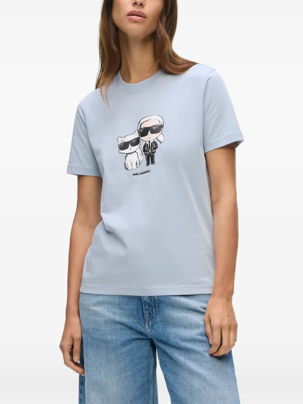 Karl Lagerfeld Ikon Karl & Choupette T-shirt Blauw