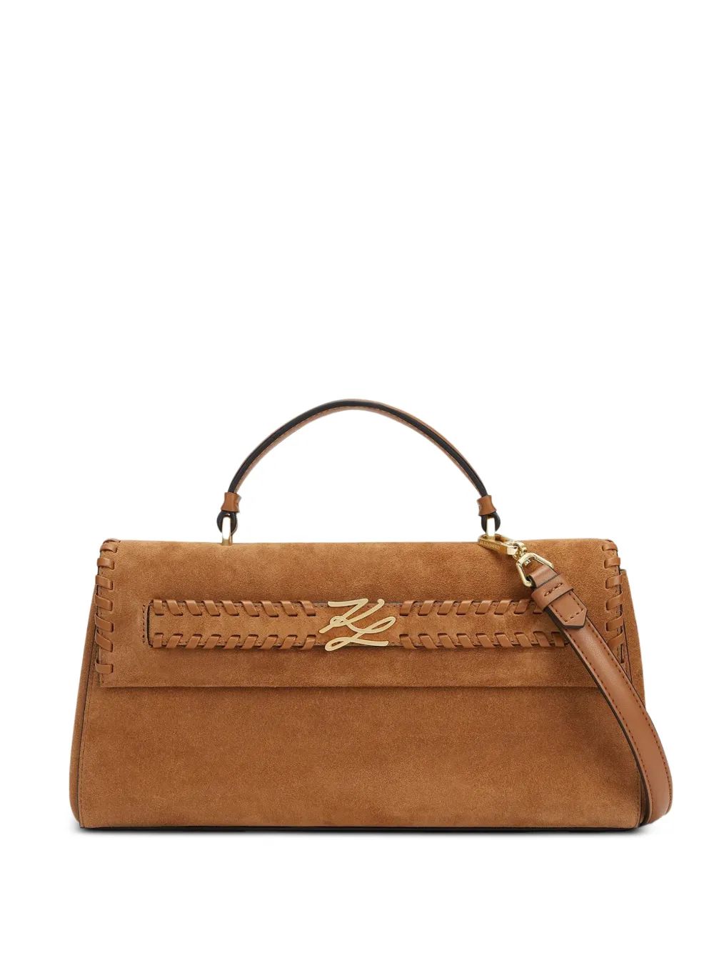 Karl Lagerfeld Borsa tote K/Autograph con bordi a punto frusta - Marrone