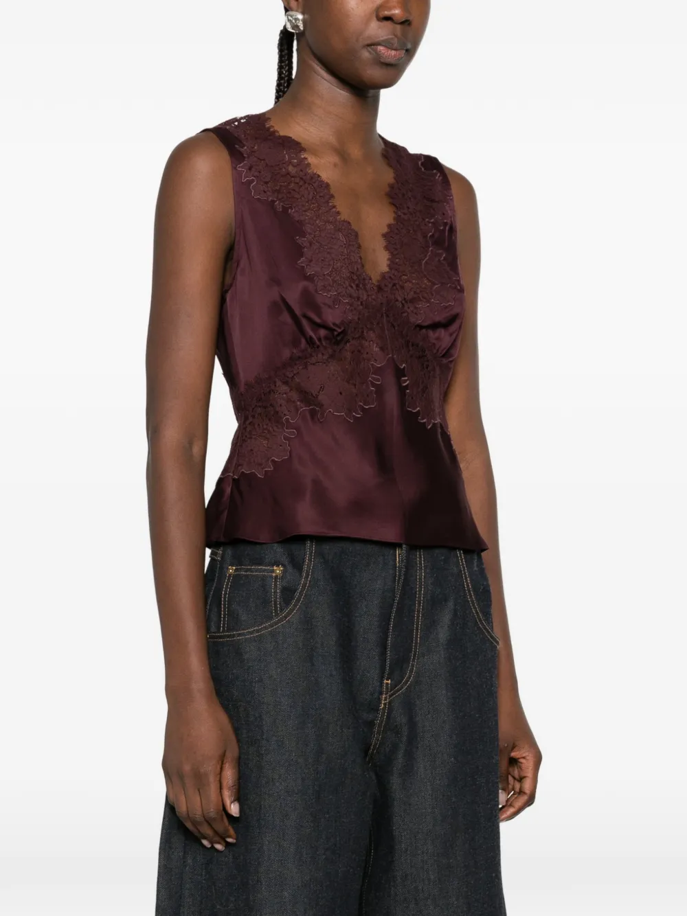Rixo Emmie lace-trim top Rood