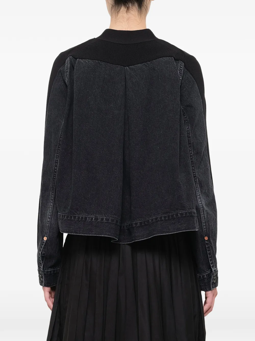 sacai denim-panelled knit cardigan Zwart