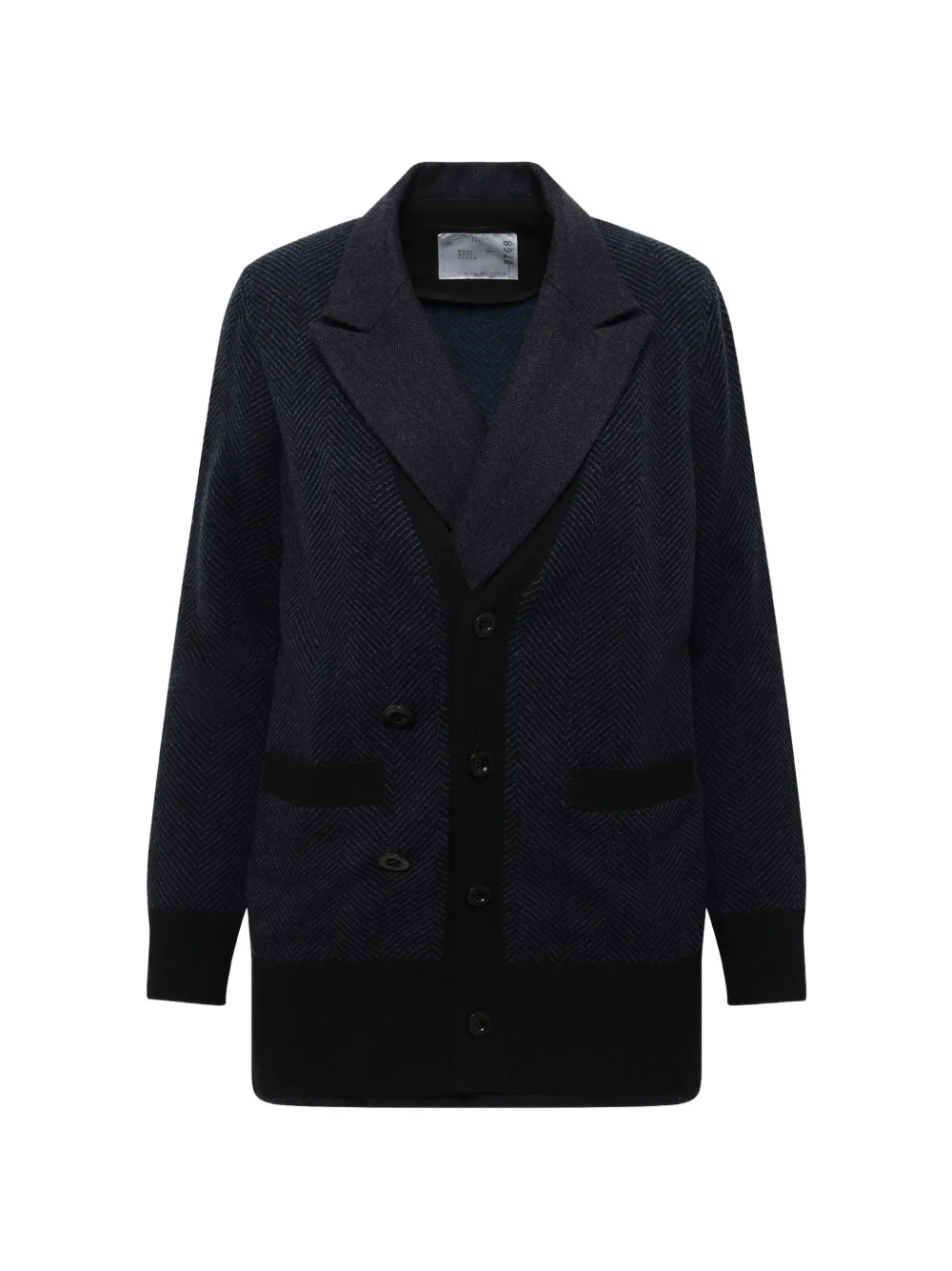Sacai Double-faced Herringbone-knit Cardigan In Blue