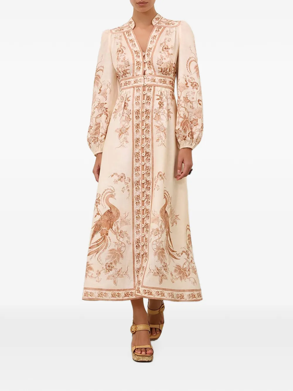 ZIMMERMANN Indra floral-print midi dress Beige