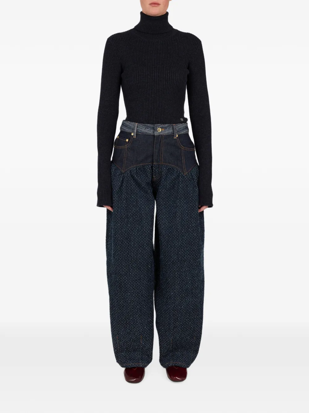 GANNI Jeans met korsetdetail en patchwork Blauw