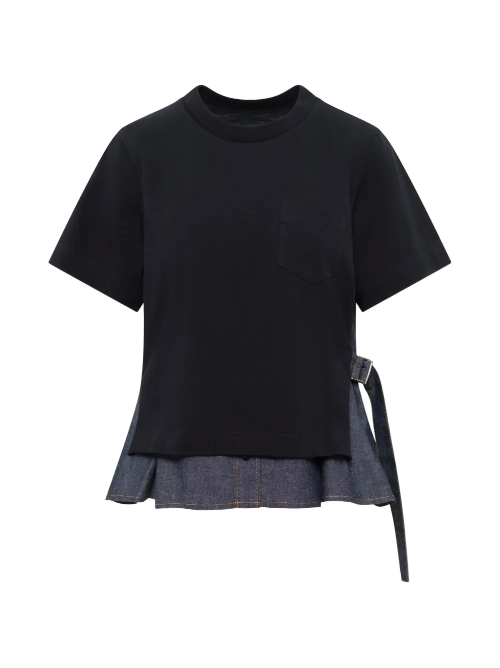 sacai denim-panelled cotton T-shirt - Blau