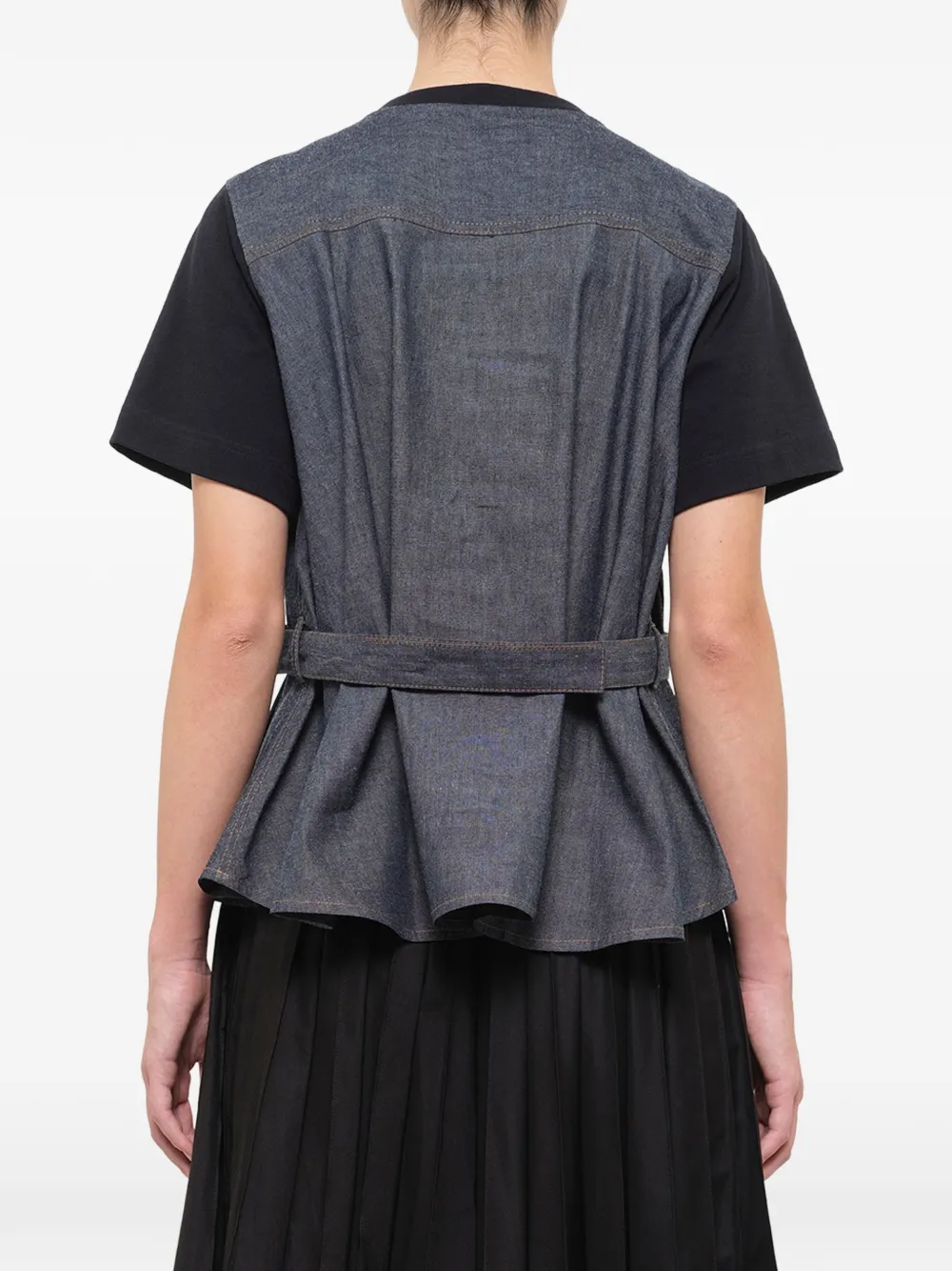 sacai denim-panelled cotton T-shirt Blauw