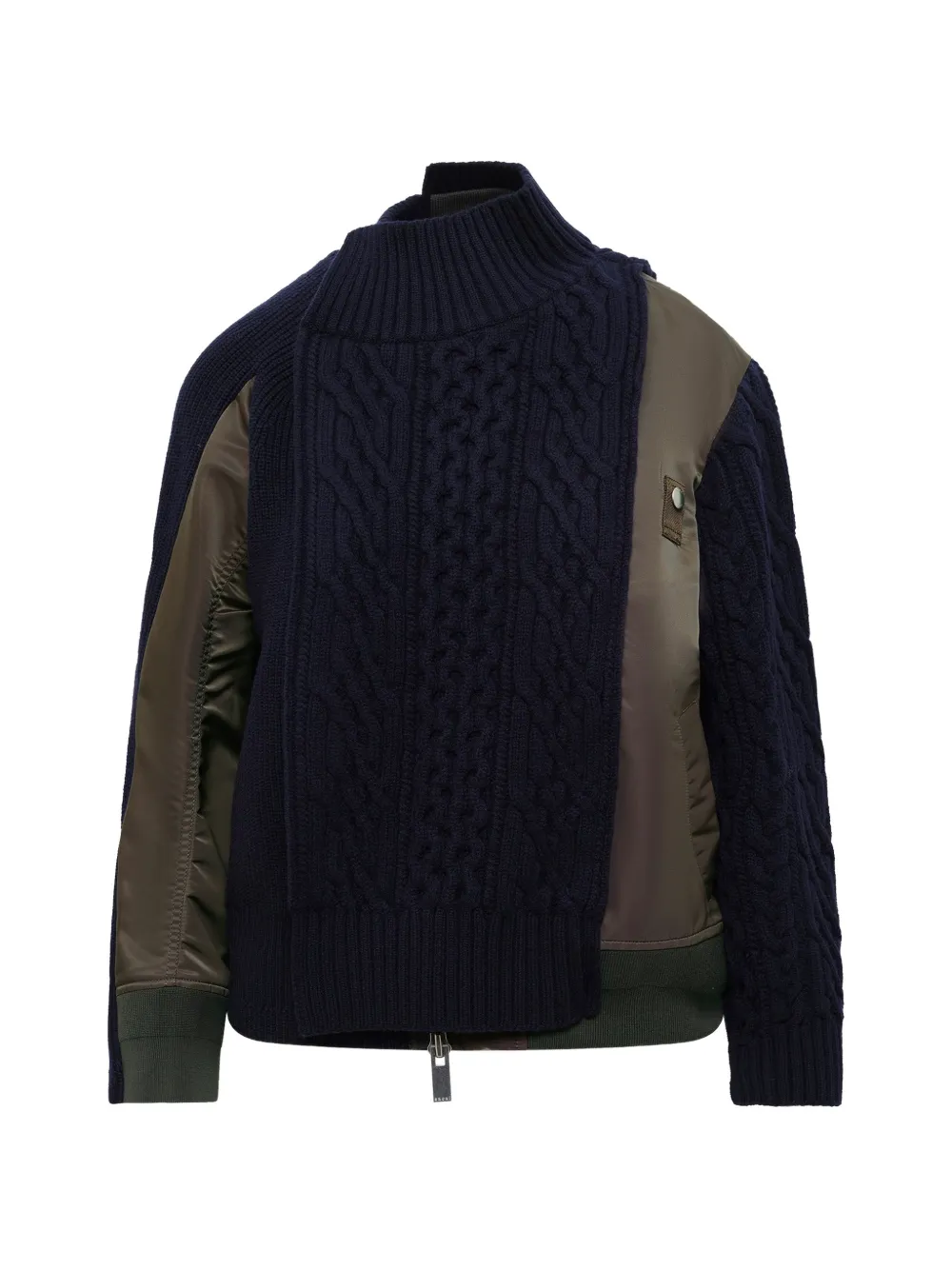 sacai cable-knit panelled jacket - Blau