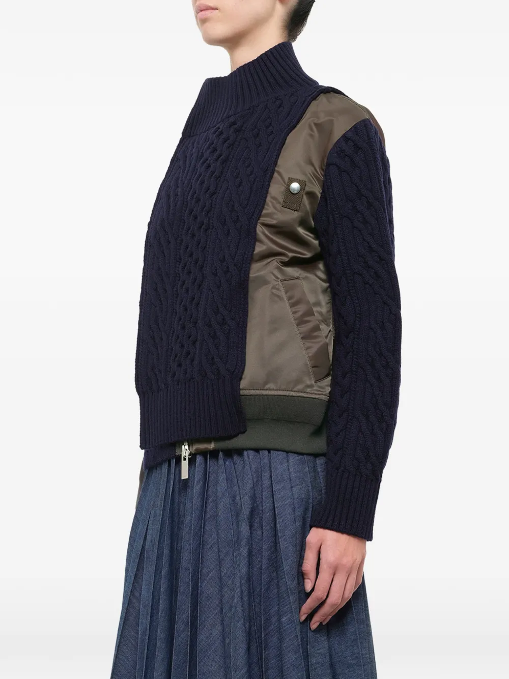 sacai cable-knit panelled jacket Blauw