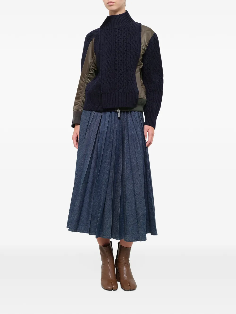 sacai cable-knit panelled jacket Blauw