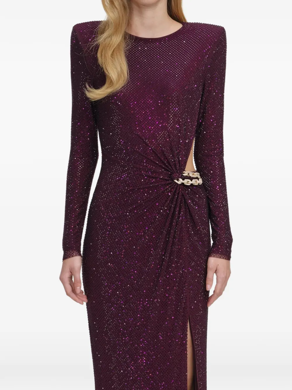 Self-Portrait rhinestone-embellished chain-detail gown - Rosso