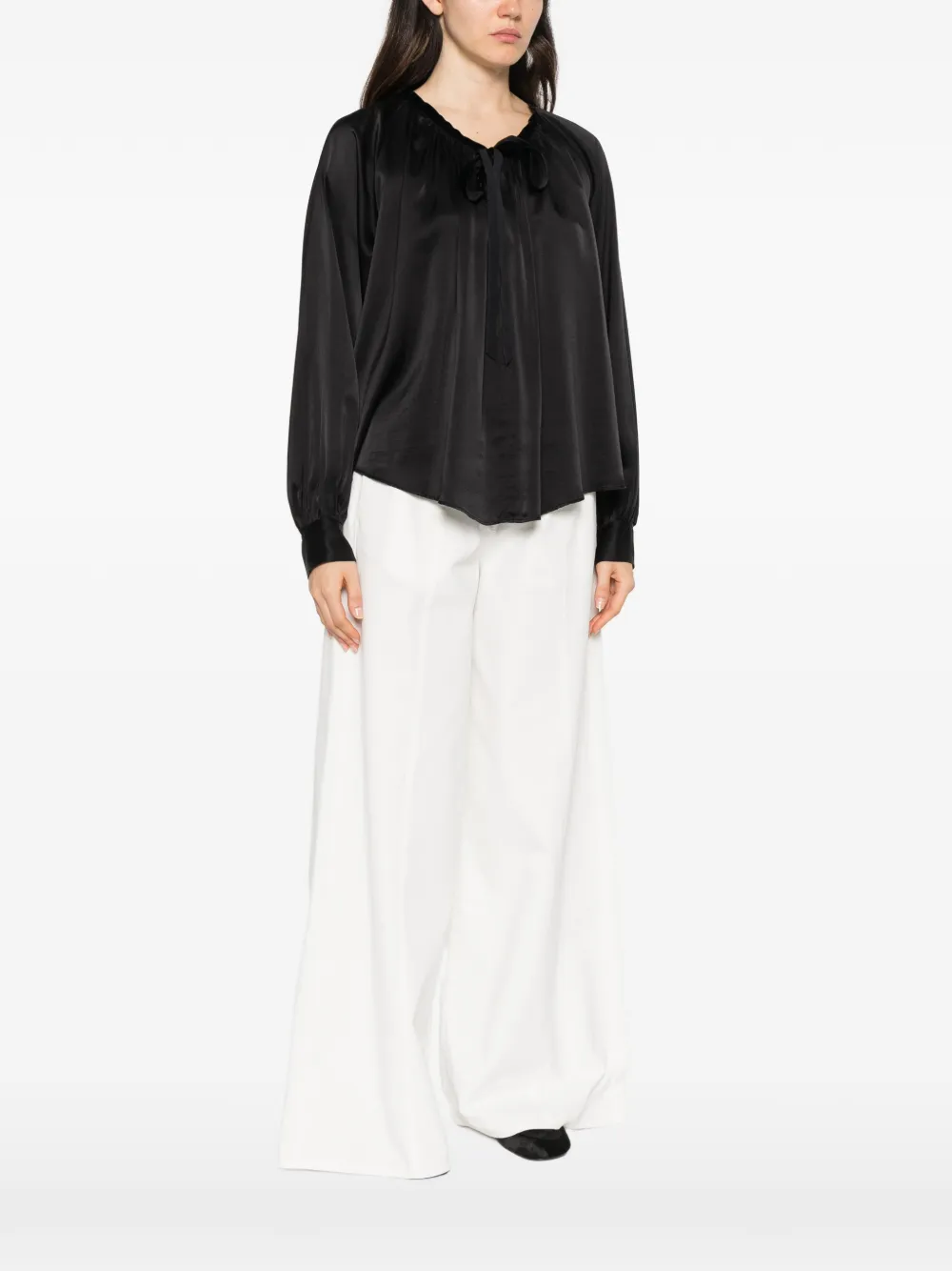 Forte velvet-ribbon silk-satin shirt Zwart