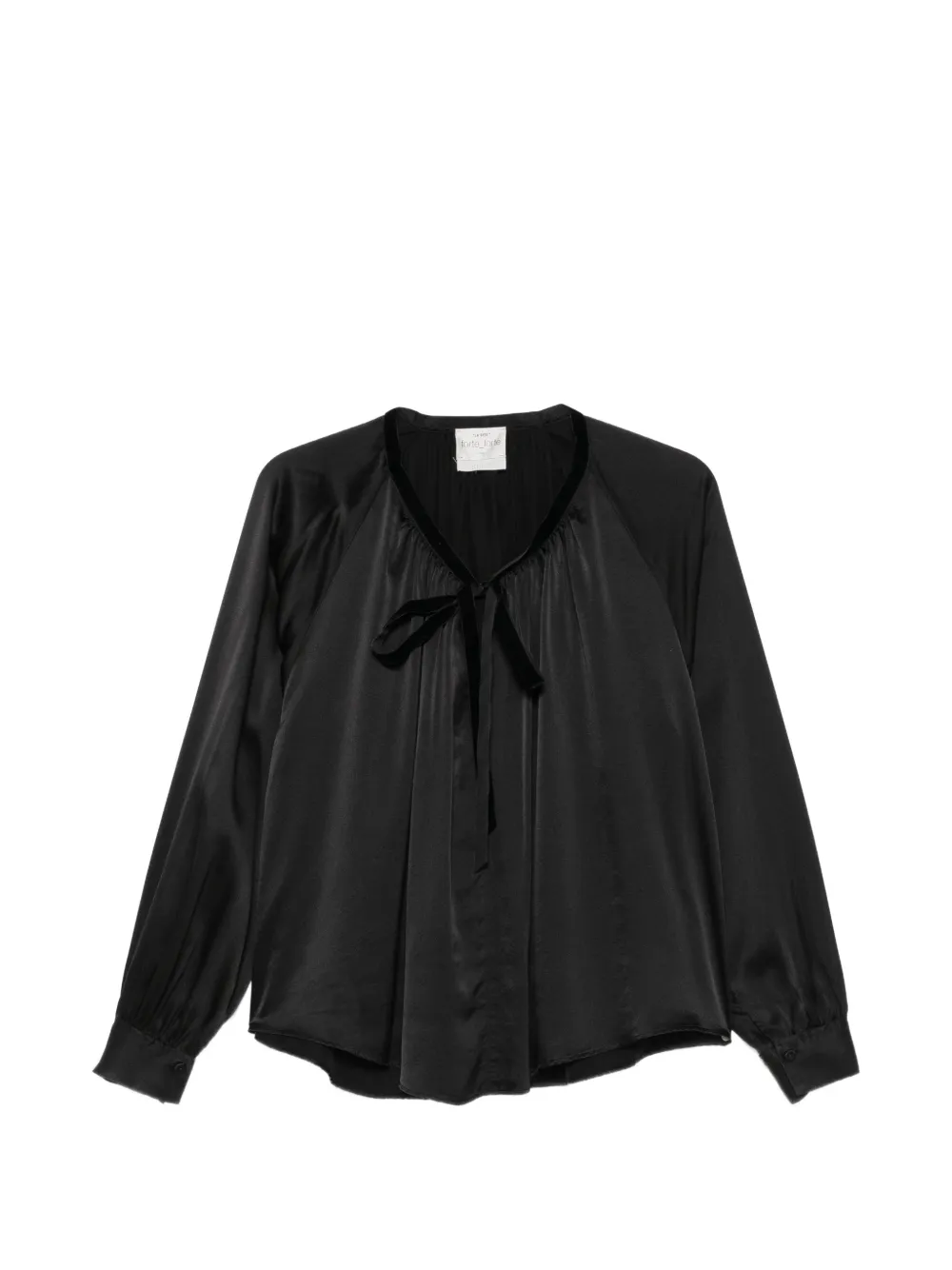 Forte velvet-ribbon silk-satin shirt Zwart