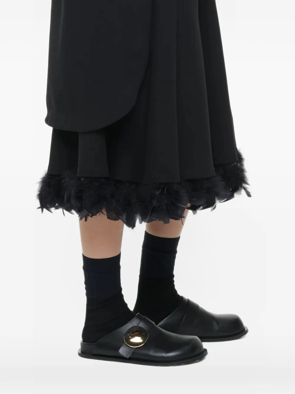 Plan C feather-trim flared midi skirt Zwart