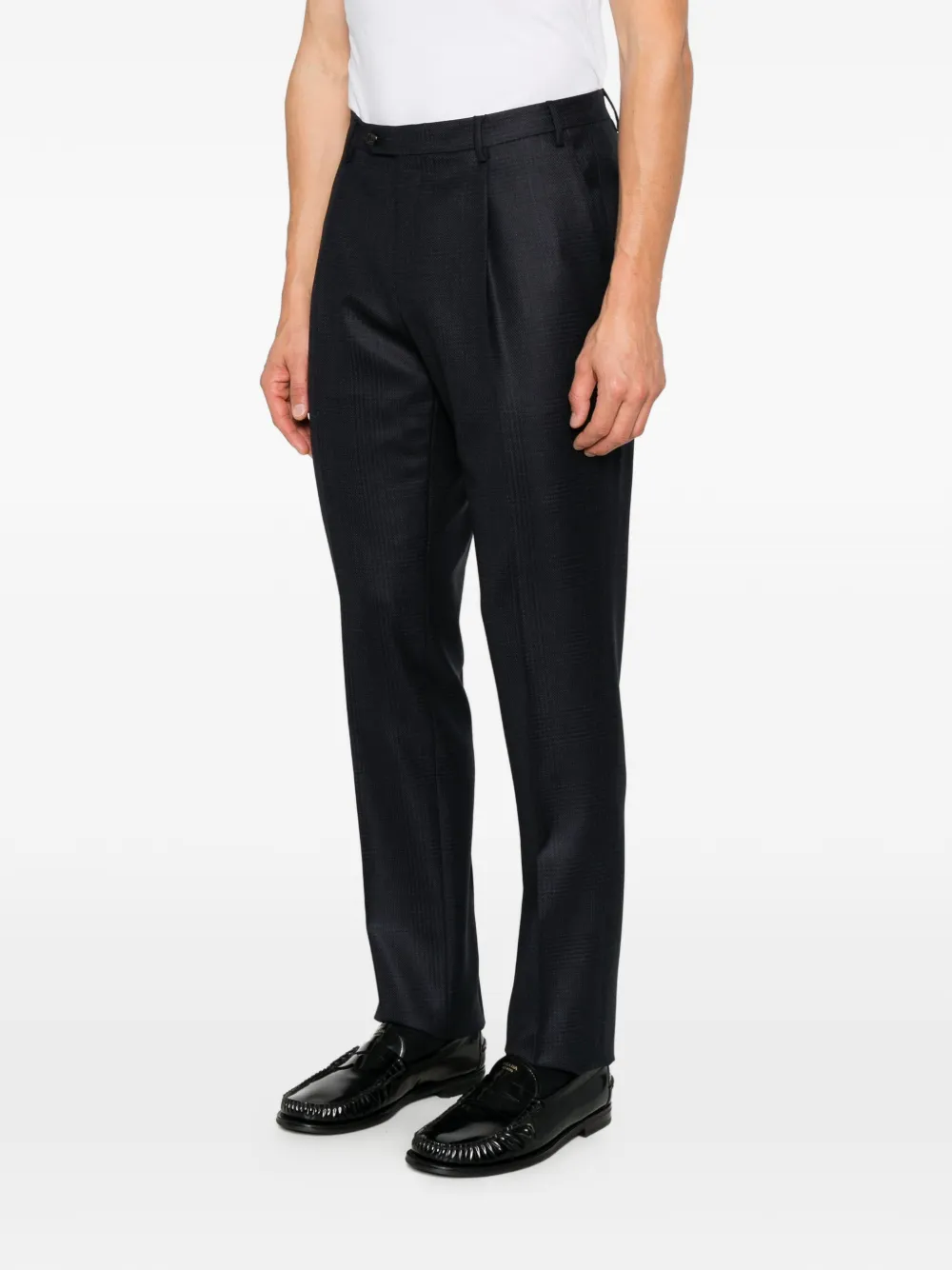 Corneliani checked pleated trousers Blauw