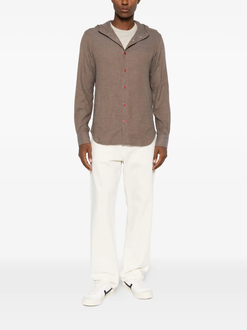Kiton hooded button-fastening shirt Bruin