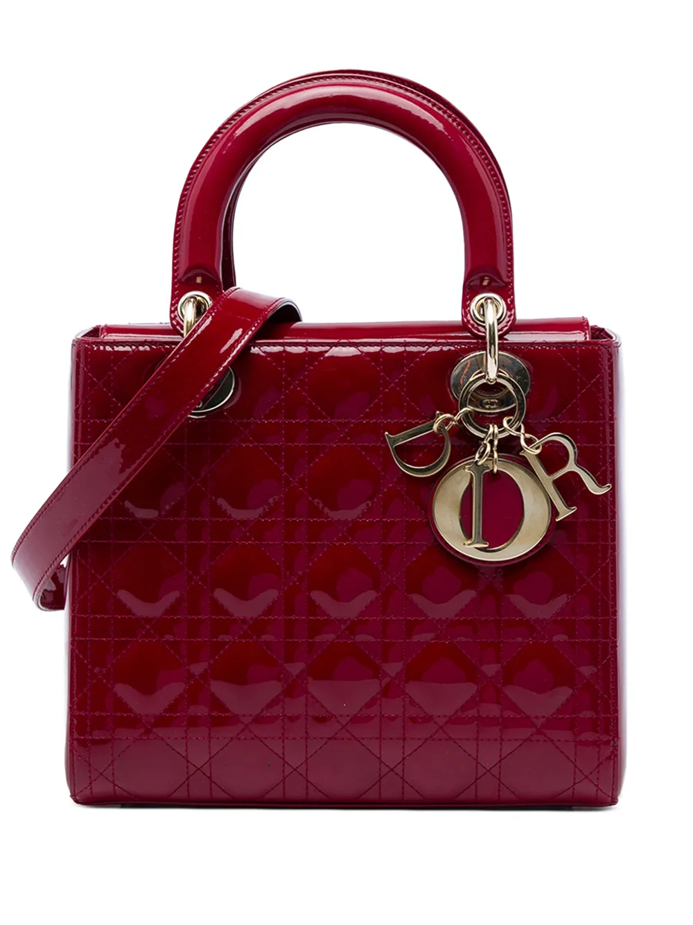 Christian Dior Pre-Owned 2019 Medium Patent Cannage Lady Dior satchel - Rot