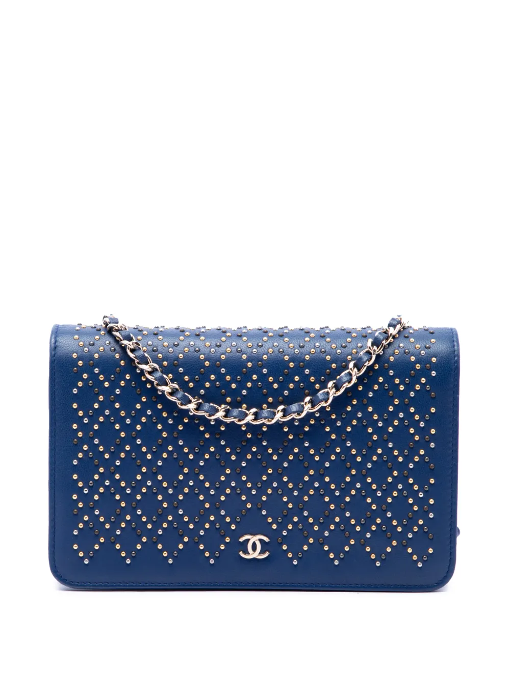 CHANEL Pre-Owned 2016-2017 CC Lambskin Studded Wallet On Chain crossbody bag - Blau