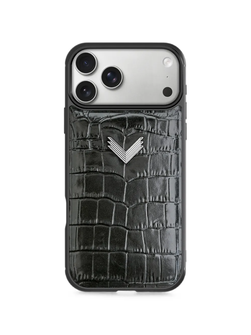 VELANTE croc-embossed leather phone case - Nero