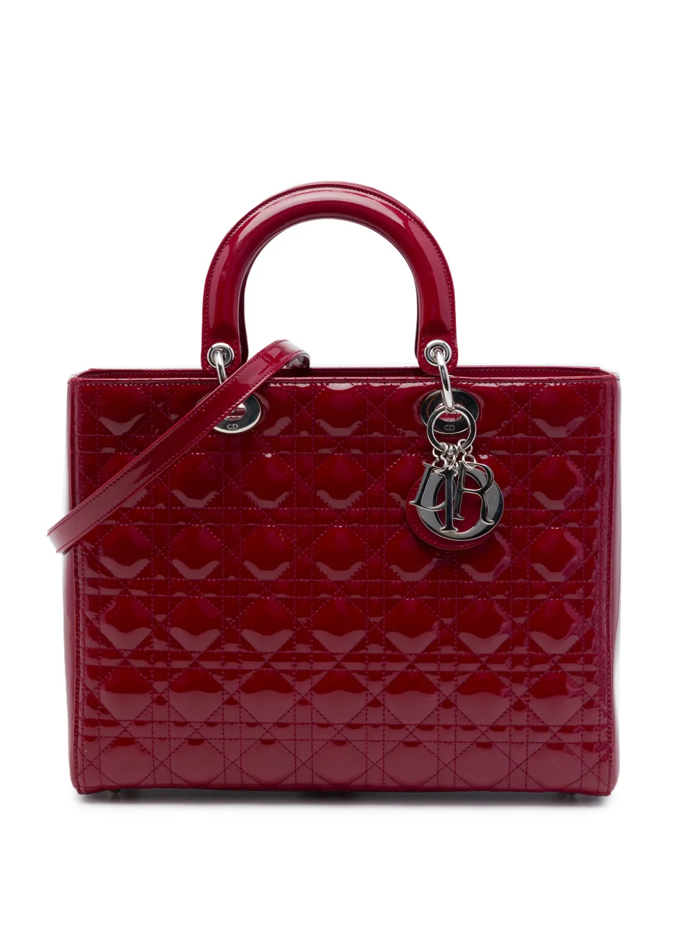 Christian Dior Pre-Owned 2015 Large Patent Cannage Lady Dior satchel - Rot