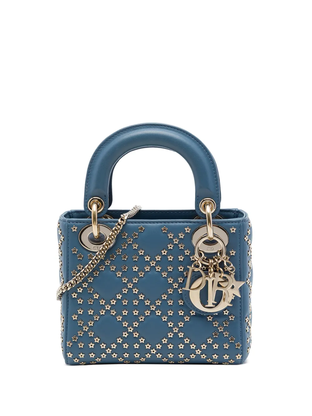 Christian Dior Pre-Owned 2022 Mini Lambskin Cannage Lucky Star Studded Lady Dior satchel - Blau