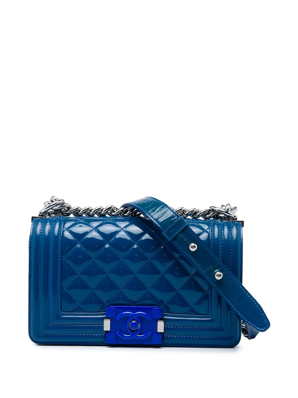 CHANEL Pre-Owned 2014-2015 Small Quilted Patent and Acrylic Boy Flap crossbody bag - Blue