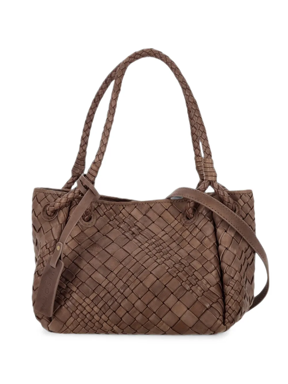 VISONA` woven-design leather tote bag - Marron