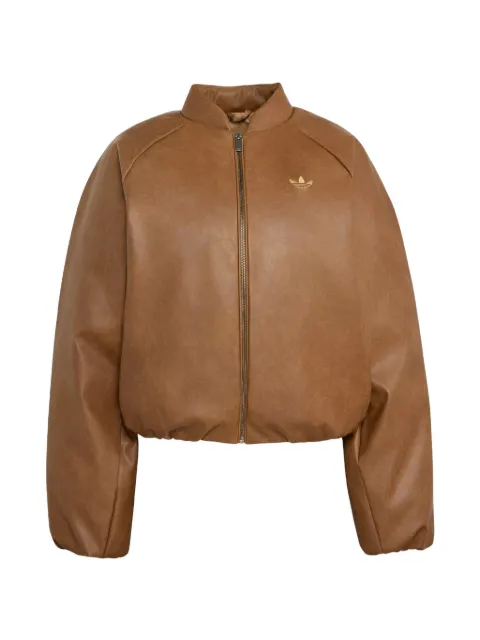 adidas SST logo-embroidered cropped faux-leather jacket