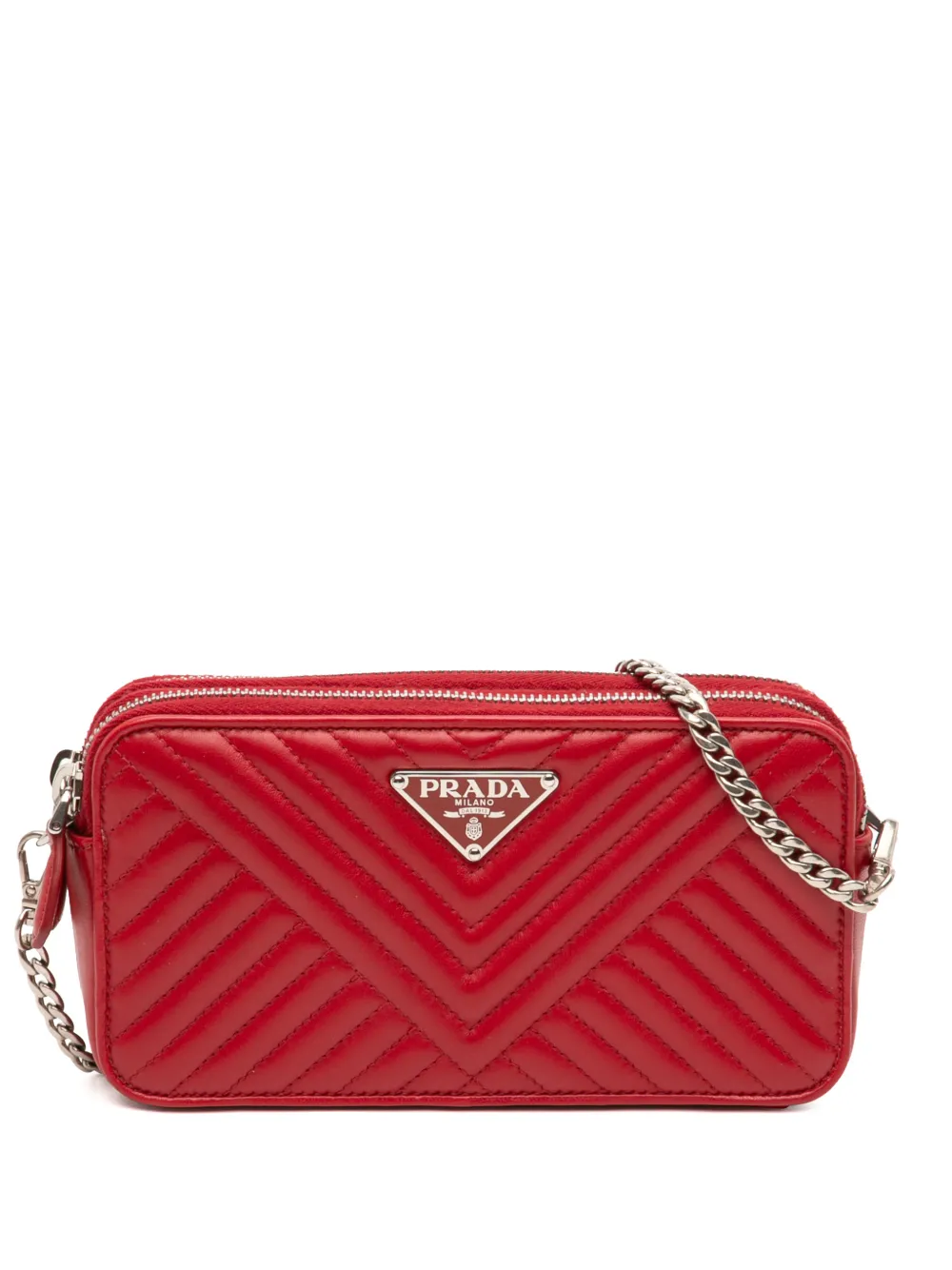 Prada Pre-Owned 2013-2026 Mini Soft Calf Impunture Diagramme Double Zip Bag crossbody bag - Rosso