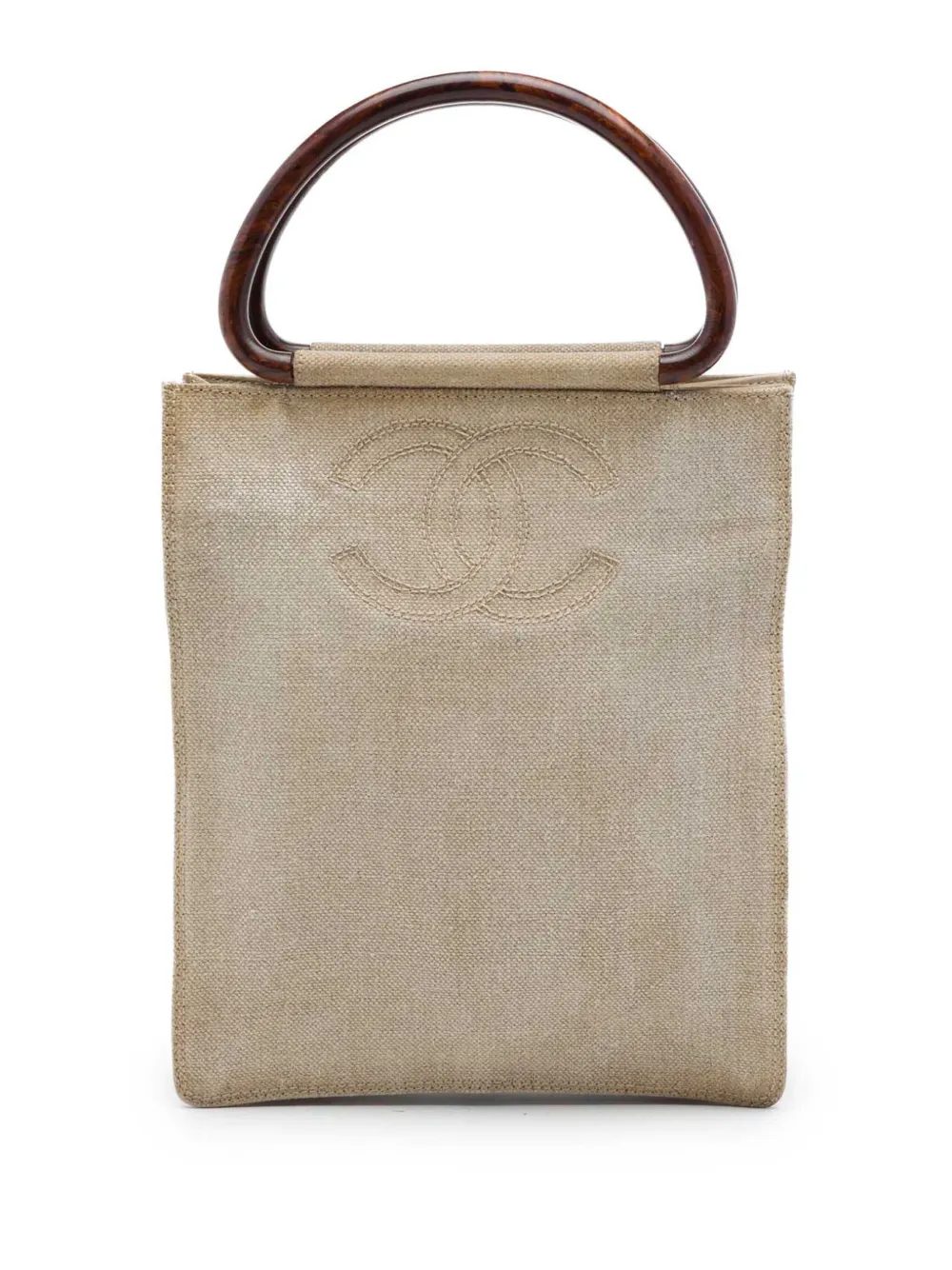CHANEL Pre-Owned 2000-2002 CC Canvas Wooden Handle tote bag - Neutrals