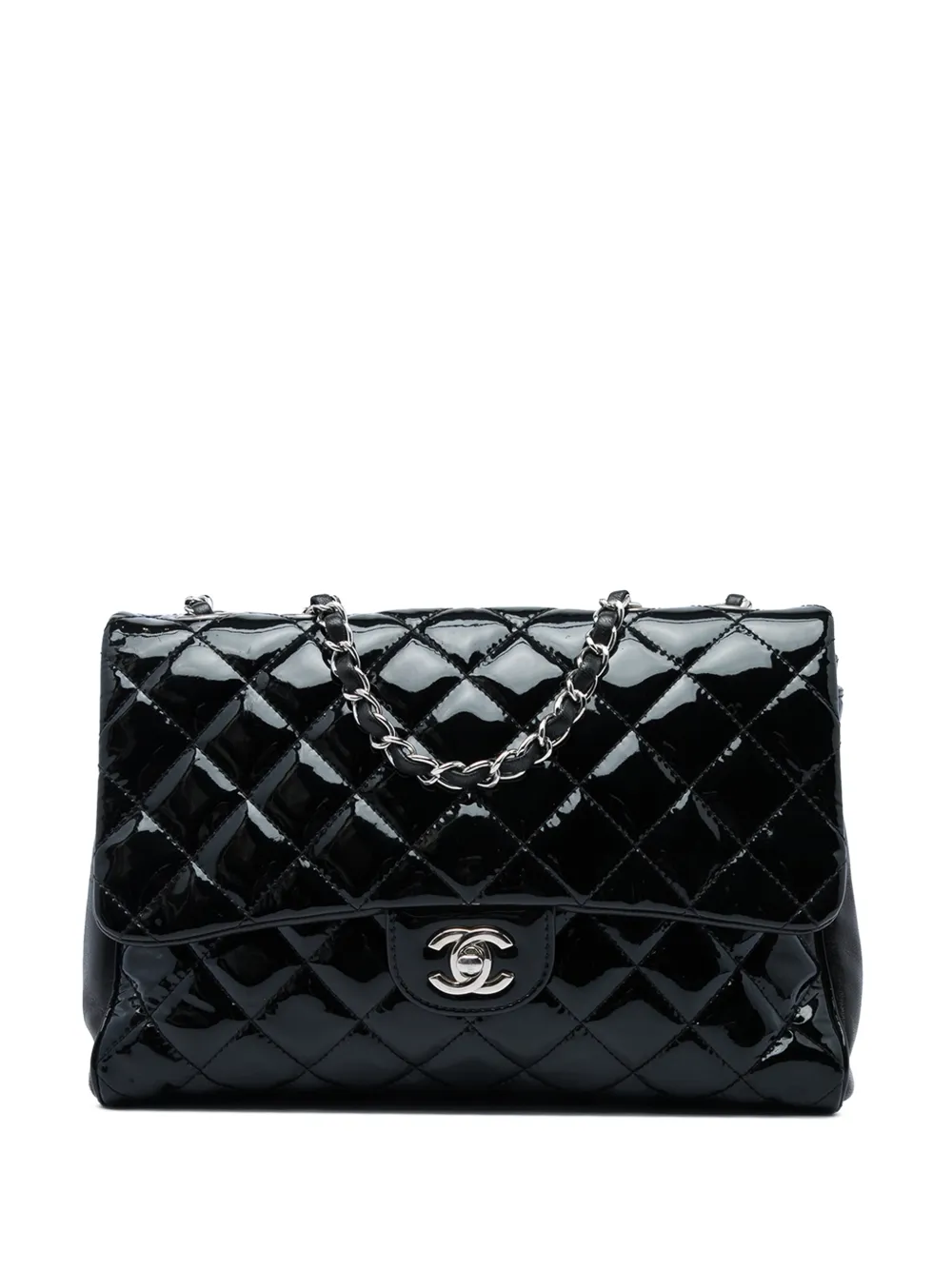 CHANEL Pre-Owned 2016-2017 Large CC Quilted Patent Double Compartment Flap crossbody bag - Nero