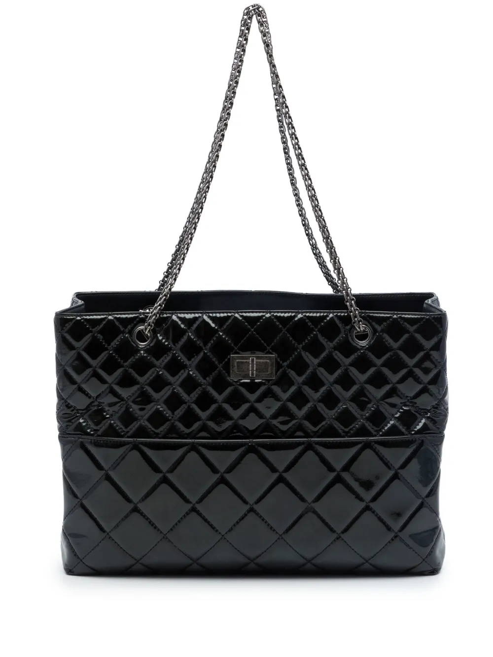 CHANEL Pre-Owned 2010-2011 Quilted Patent Reissue 2.55 tote bag - Nero