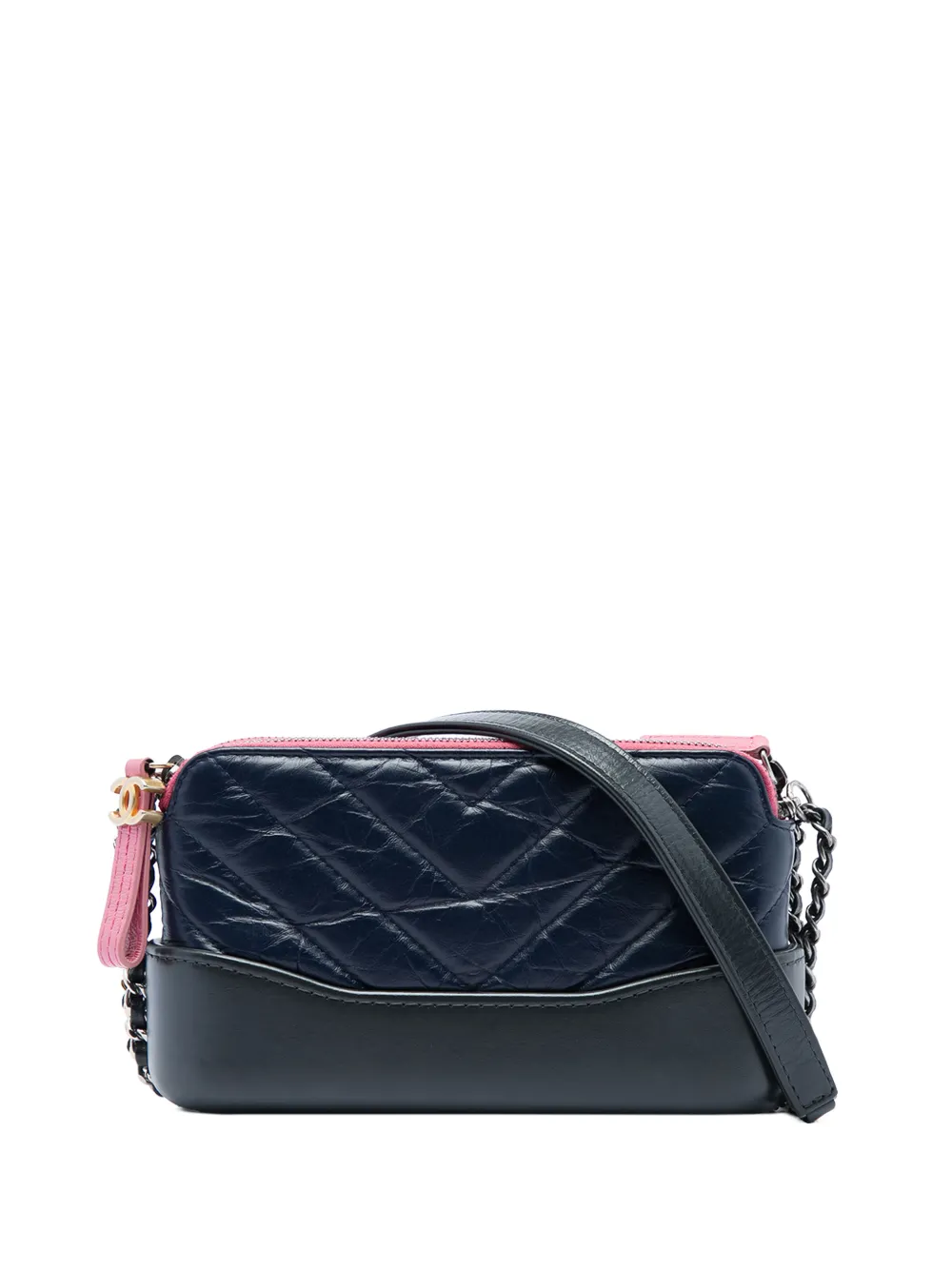 CHANEL Pre-Owned 2018-2019 Tricolor Quilted Aged Calfskin Gabrielle Double Zip Clutch with Chain crossbody bag - Blu