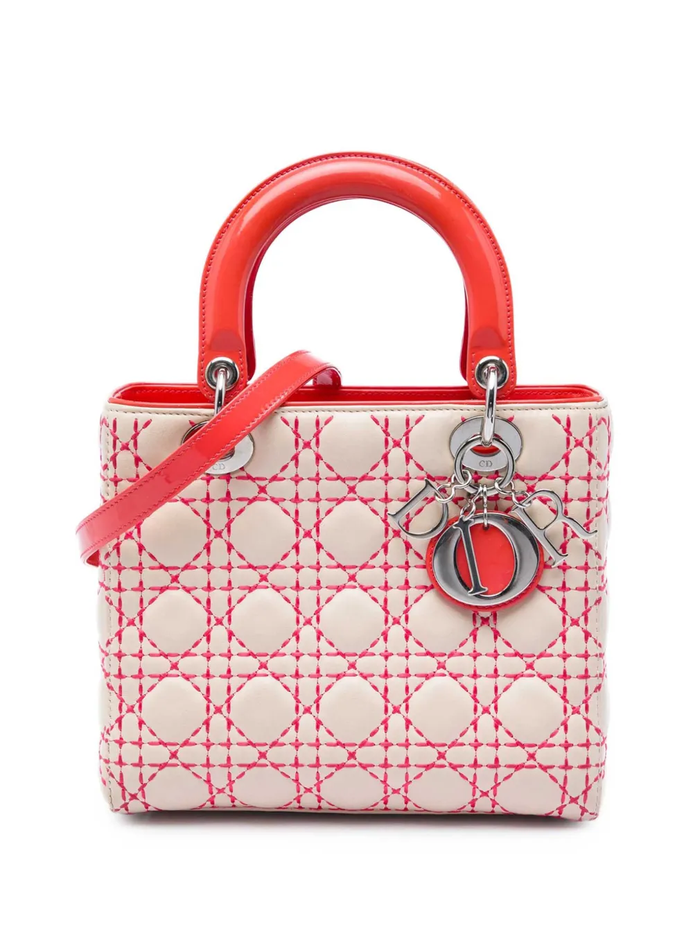 Christian Dior Pre-Owned 2012 Medium Lambskin Cannage Stitched Lady Dior satchel - Orange