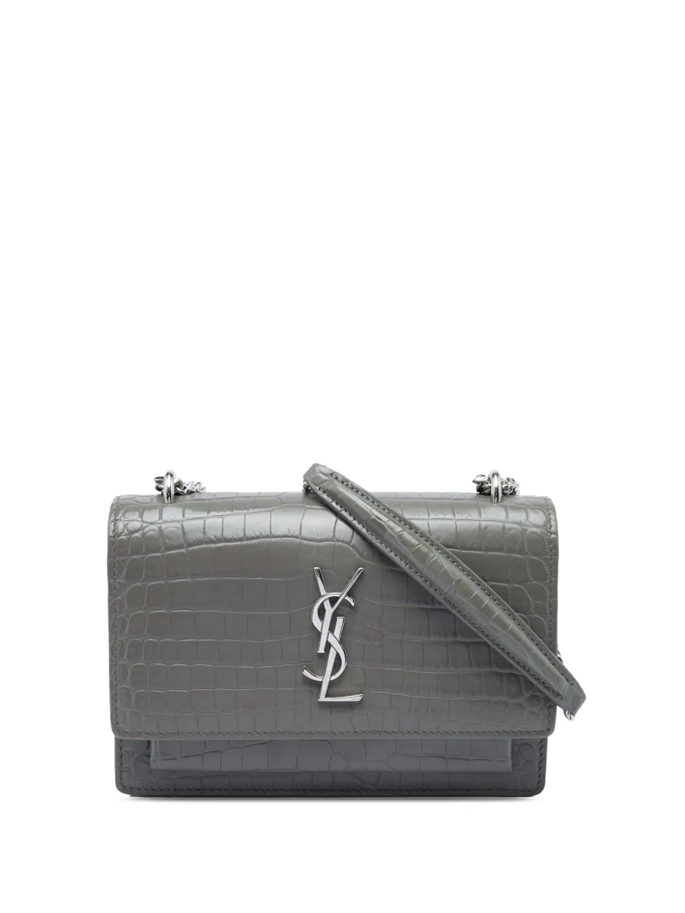 Saint Laurent Pre-Owned portefeuille monogrammé Sunset en cuir embossé à bride en chaîne (2017) - Gris Saint Laurent Pre-Owned portefeuille monogrammé Sunset en cuir embossé à bride en chaîne (2017) - Gris
