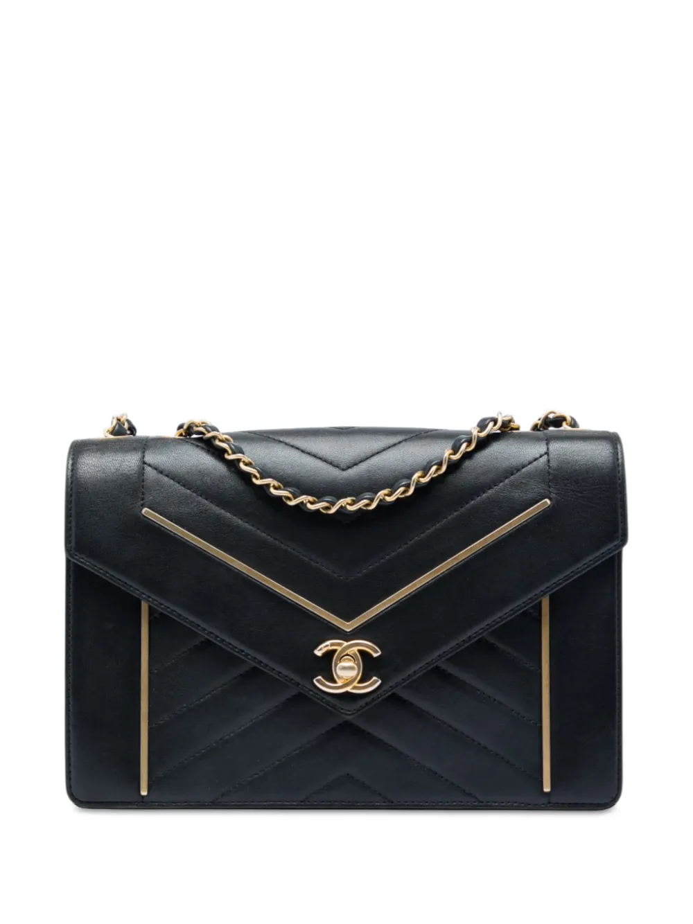 CHANEL Pre-Owned 2017-2018 Medium Reversed Chevron Lambskin Flap crossbody bag - Black