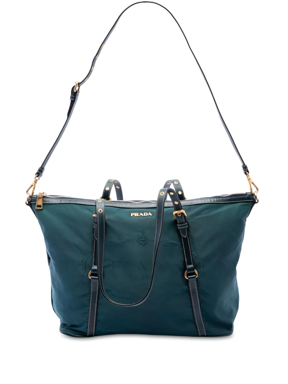 Prada Pre-Owned 2013-2026 Saffiano Trimmed Tessuto satchel - Verde