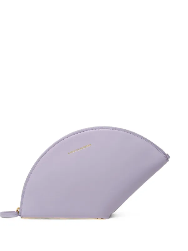 Carolina Herrera Consuelo Fan-shaped Leather Clutch Bag in Purple