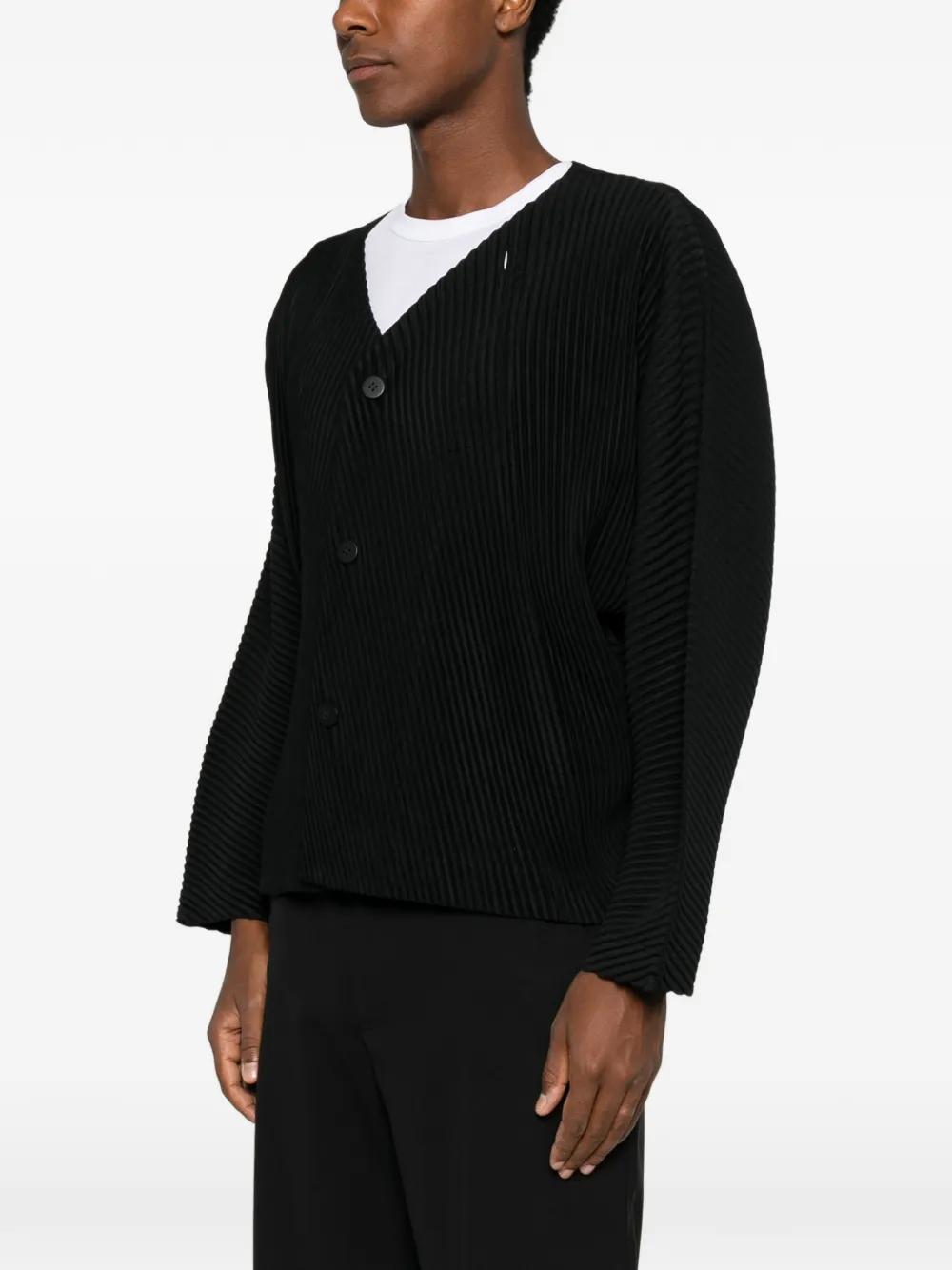 Homme Plissé Issey Miyake Shirtjack met plissé-effect en V-hals Zwart