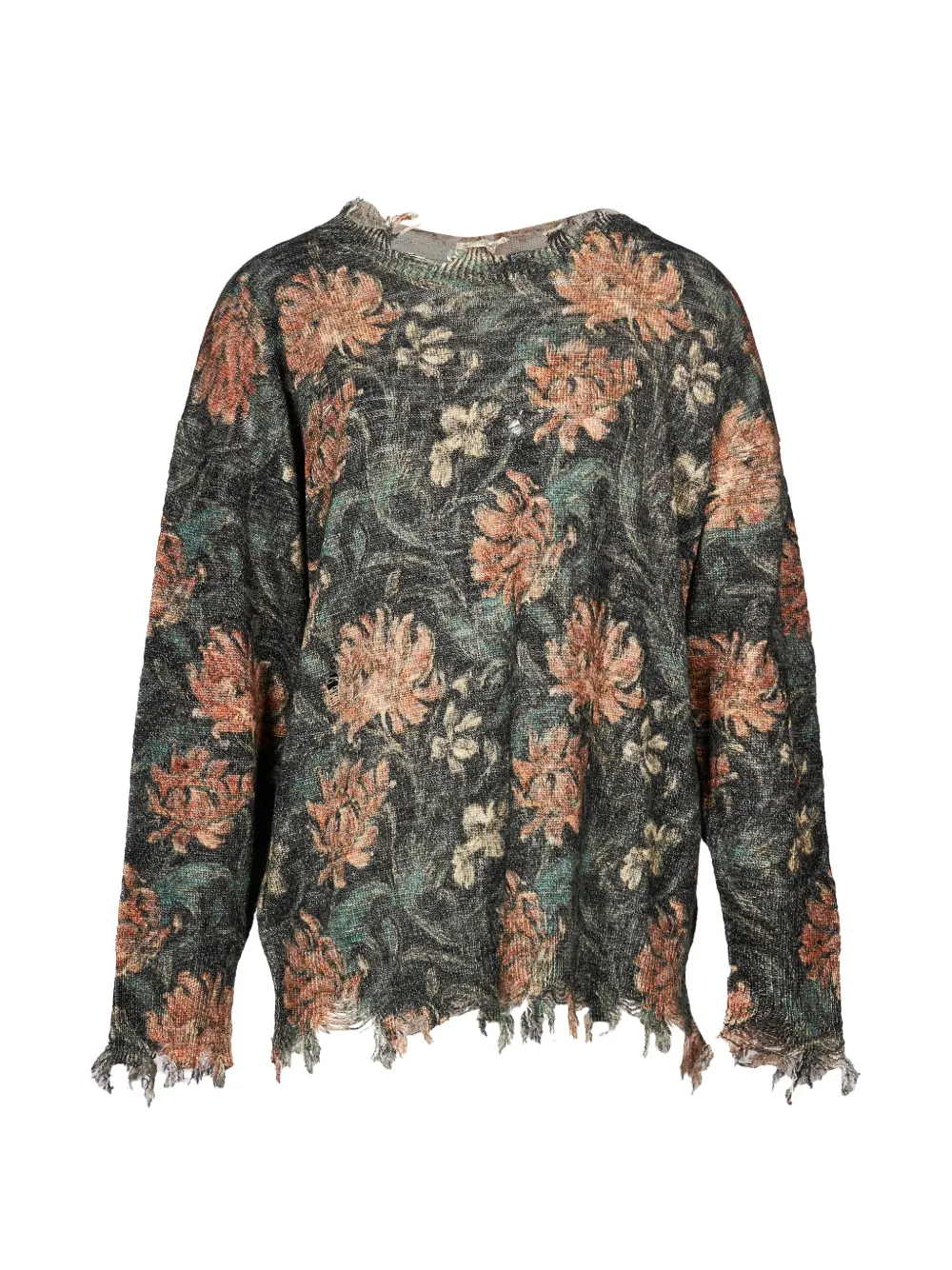 R13 floral-print distressed sweater Zwart