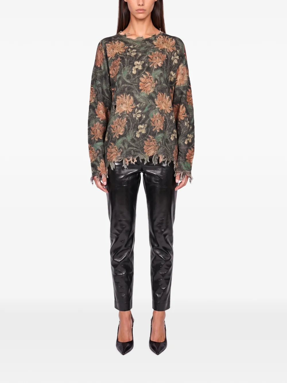R13 floral-print distressed sweater Zwart
