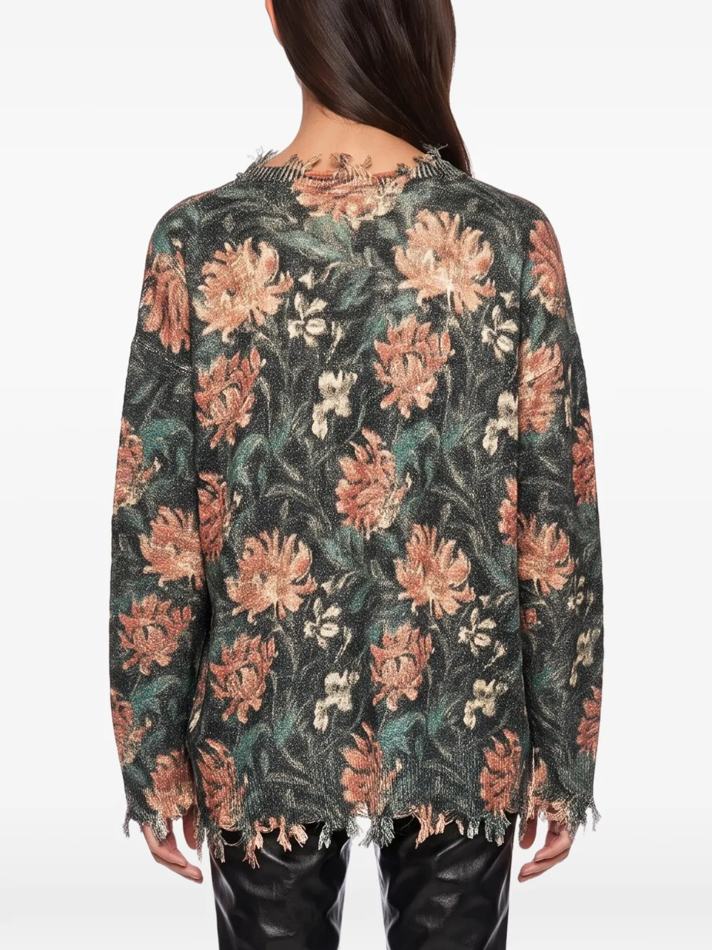 R13 floral-print distressed sweater Zwart