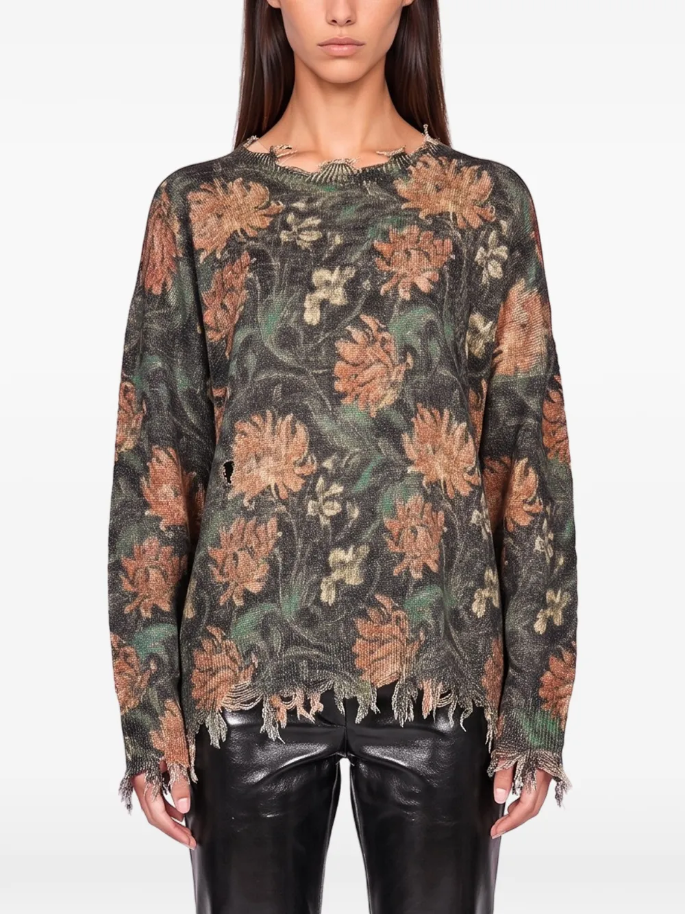 R13 floral-print distressed sweater Zwart