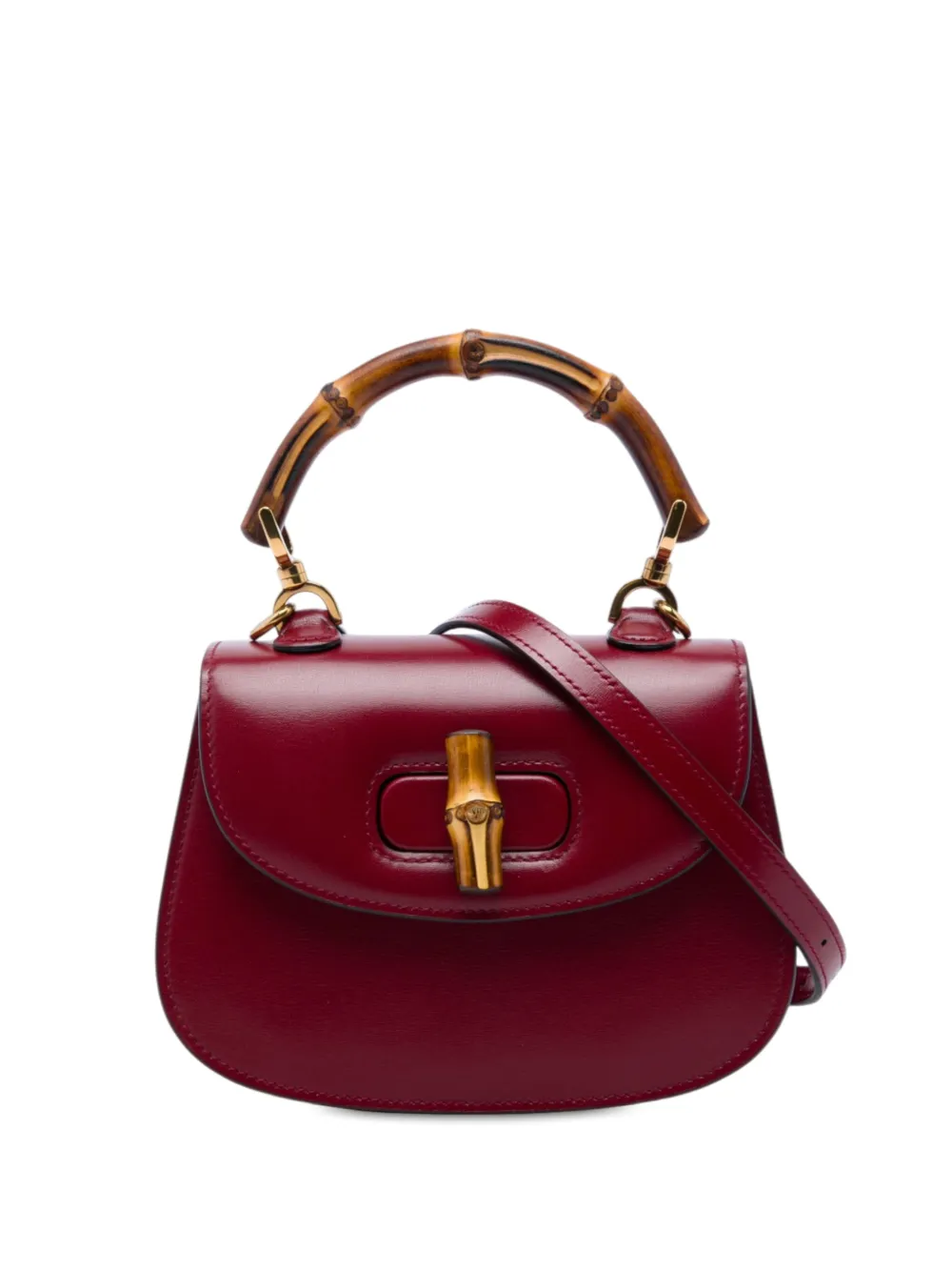 Gucci Pre-Owned 2016-2026 Mini Calfskin Web 1947 Bamboo Top Handle Bag satchel - Rot