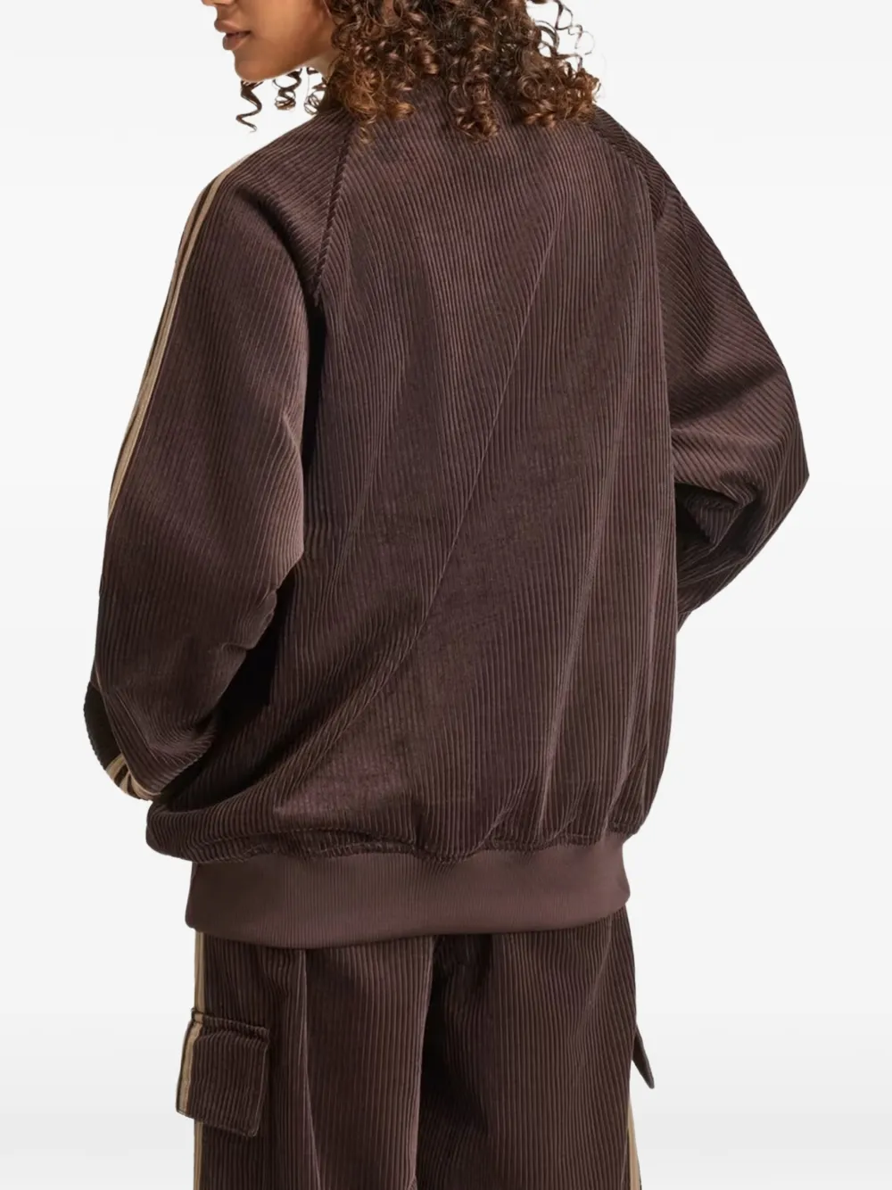 adidas Ribfluwelen trainingsjack met streepdetail Bruin