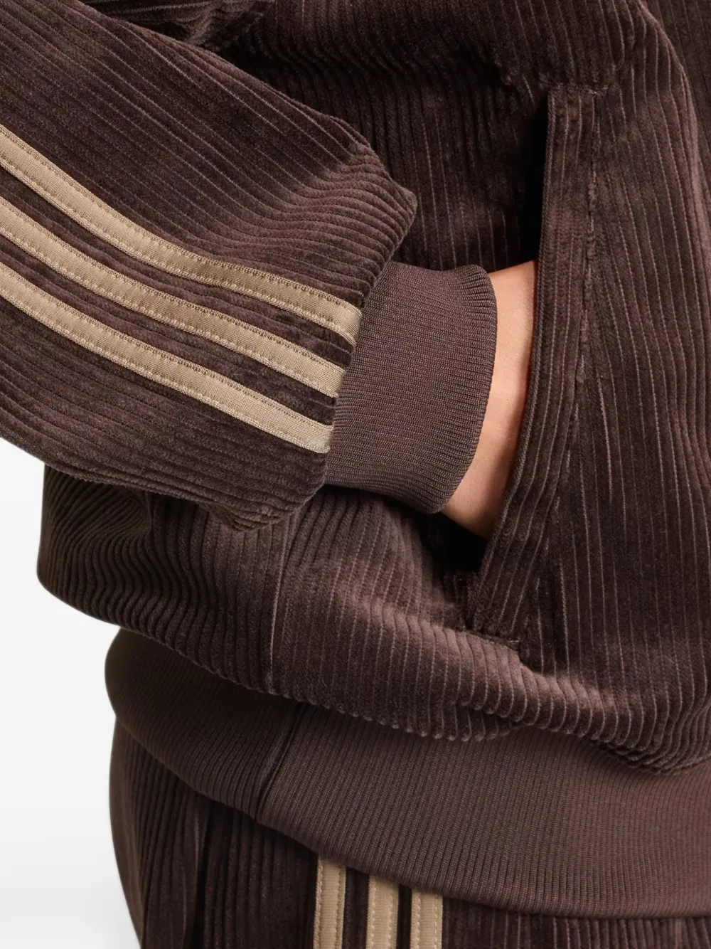 adidas Ribfluwelen trainingsjack met streepdetail Bruin