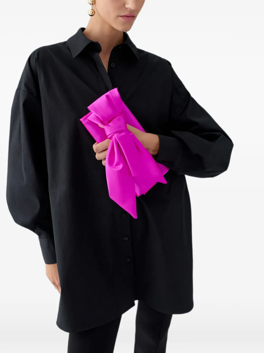Carolina Herrera Karlita Bow Satin Clutch Bag in Pink, view 2